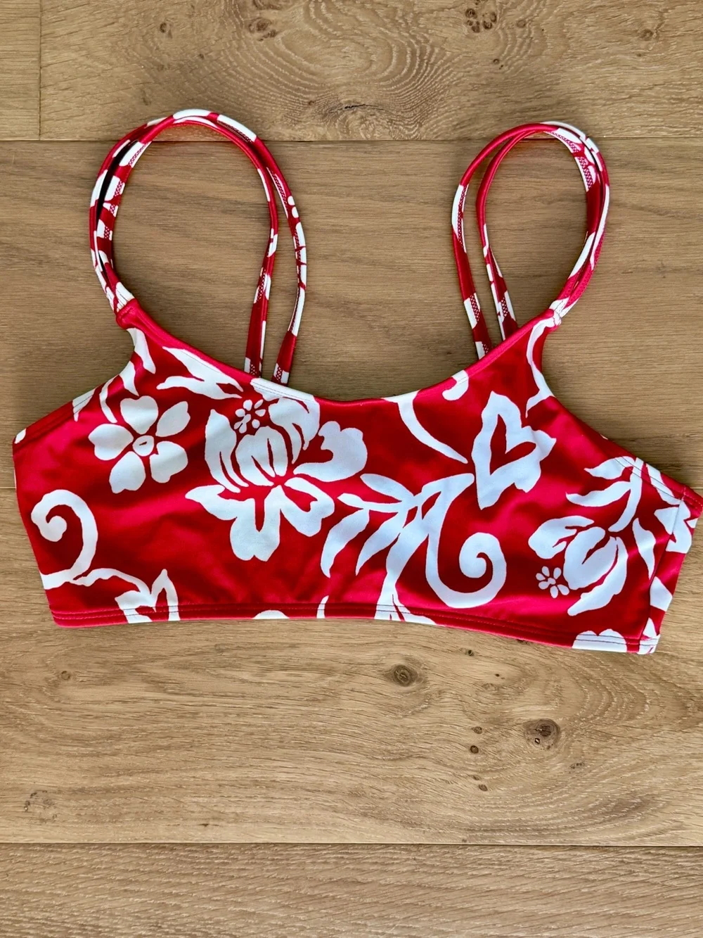 VTG Newport News Y2K Bikini Bra Top Swim Red Hibiscus Floral Hawaiian Sz 12 EUC - Picture 1 of 7